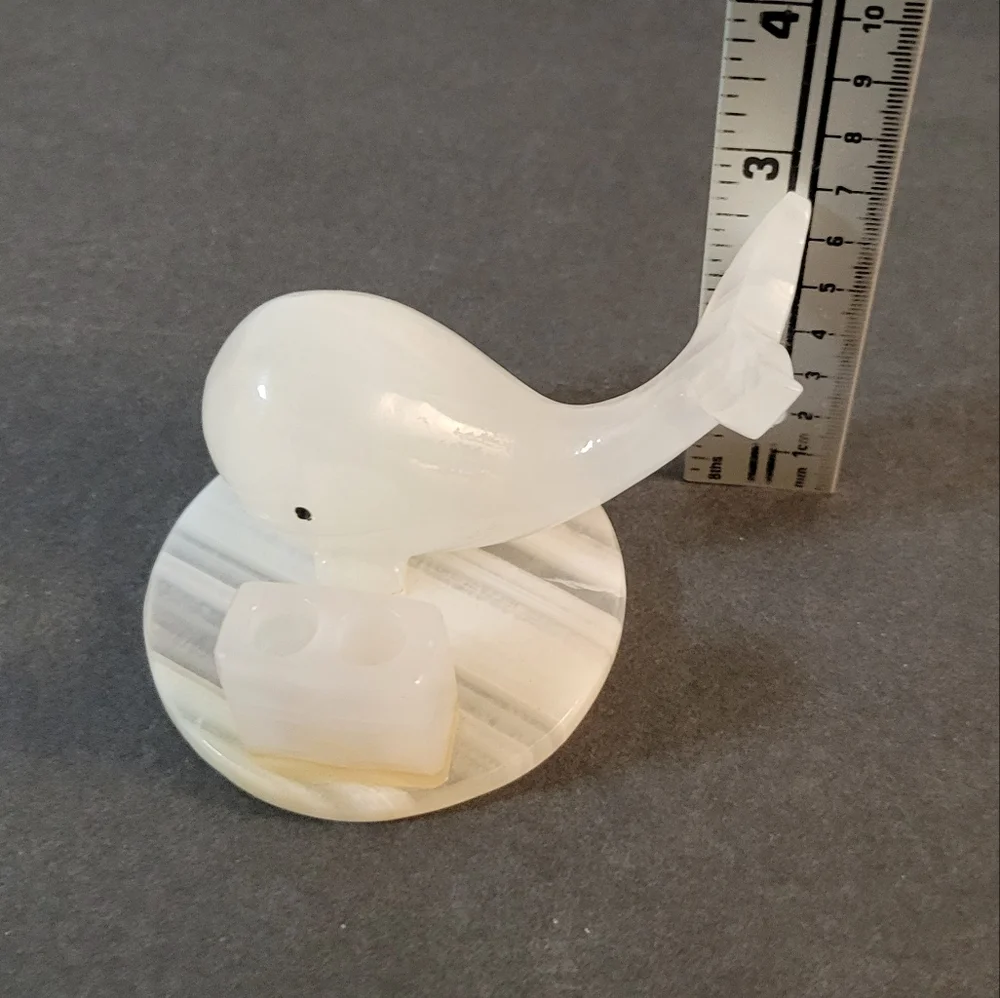 Vintage Marble Carved Whale Pencil Holder